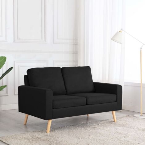 Vidaxl – Canapé droit 2 places noir en tissu – Cadre en bois robuste – Confort optimal avec coussins épais – Charge max 110 kg par siège