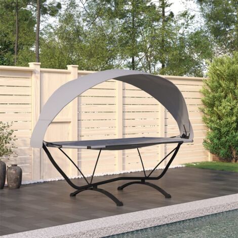 Vidaxl – Lit de repos d'extérieur avec auvent gris acier – Tissu Oxford résistant à l'eau – Dimensions 274x114,5x171 cm – Charge maximale 200 kg (1/5)
