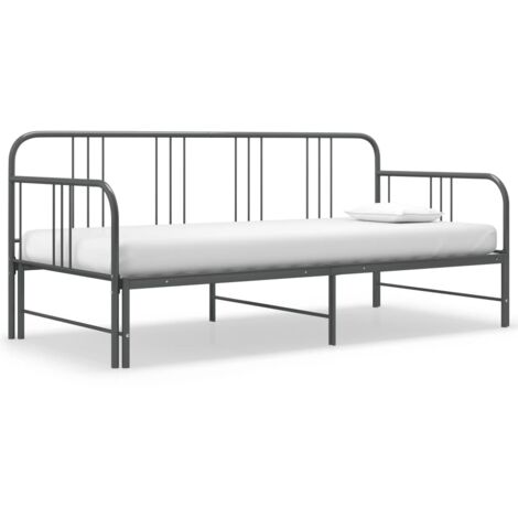 Vidaxl – Cadre de canapé-lit extensible 90x200cm – Métal gris – Construction robuste pour usage quotidien – Balustrade latérale anti-chute
