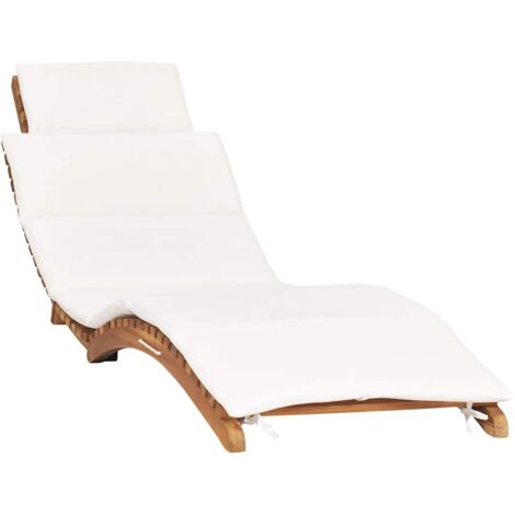 Vidaxl – Chaise longue pliable en bois de teck avec coussin blanc crème – Dimensions 175 x 50 x 55 cm – Résistante aux intempéries – Pliable pour rangement