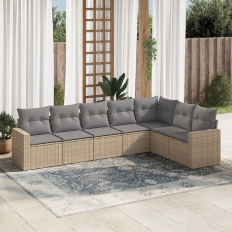 vidaXL Salon de jardin avec coussins 7 pcs beige résine tressée (1/4)