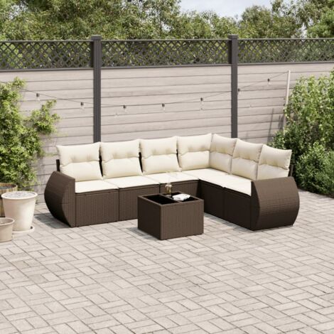 vidaXL Salon de jardin avec coussins 7 pcs marron résine tressée (1/3)