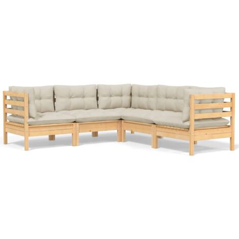 vidaXL Salon de jardin 5 pcs avec coussins crème bois de pin massif (1/5)
