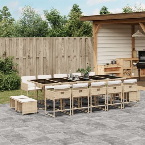 vidaXL Ensemble à manger de jardin et coussins 15 pcs beige (1/5)