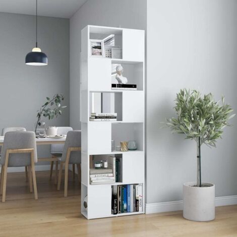 Vidaxl – Bibliothèque séparateur de pièce blanc 60x24x186 cm – Bois d'ingénierie – 6 compartiments spacieux – Design élégant et classique