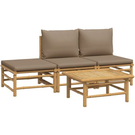 vidaXL Salon de jardin 4 pcs avec coussins taupe bambou