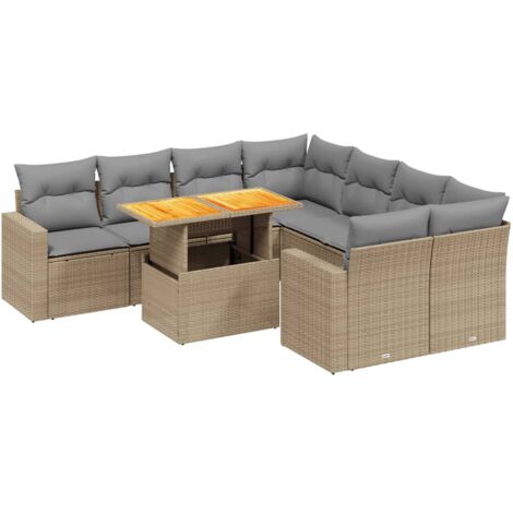 vidaXL Salon de jardin avec coussins 9 pcs beige résine tressée (1/3)