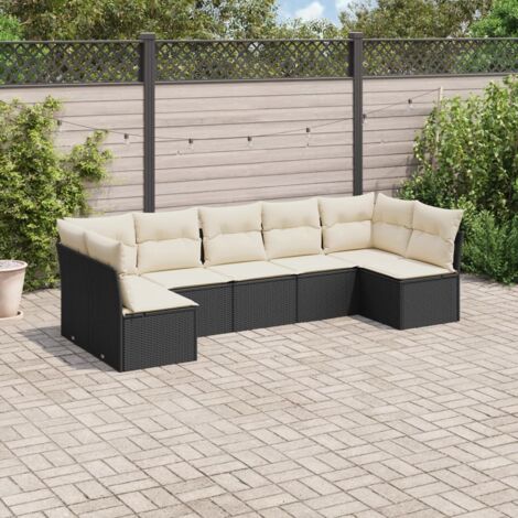 vidaXL 7 Piece Garden Sofa Set with Cushions Black Poly Rattan (1/3)