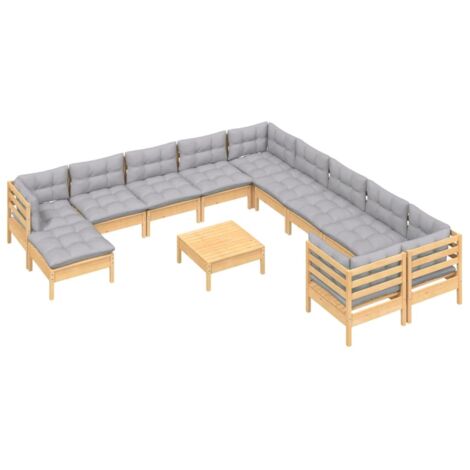 Salon de jardin 12 pcs avec coussins gris Bois de pin vidaXL (1/5)