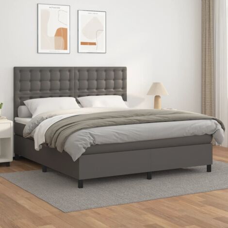 vidaXL Sommier à lattes de lit avec matelas Gris 180x200 cm Similicuir (1/5)