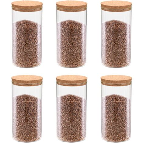 Vidaxl – Lot de 6 pots de conservation en verre 1400ml – Couvercle en liège – Transparent – Pour aliments secs