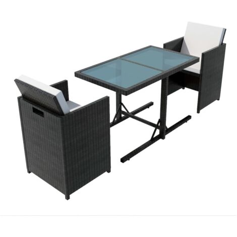 Ensemble de bistro 3 pcs avec coussins résine tressée noir vidaXL