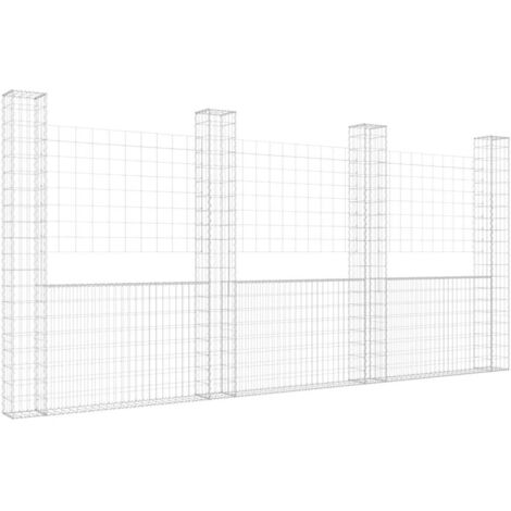 Vidaxl – Panier de gabion en forme de U 380x20x200 cm – 4 poteaux en fer – Panneau de clôture décoratif – Clôture jardin durable
