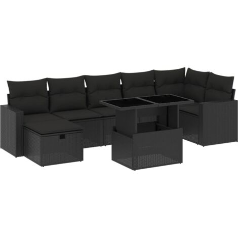 vidaXL Salon de jardin 8 pcs avec coussins noir résine tressée (1/5)