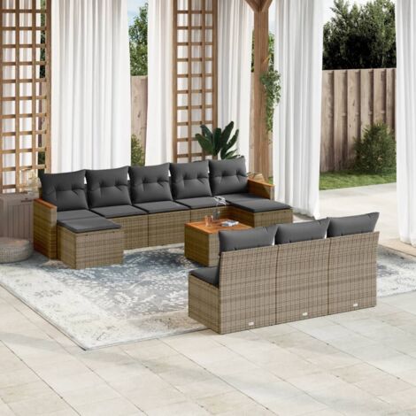 vidaXL Salon de jardin 11 pcs avec coussins gris résine tressée (1/5)
