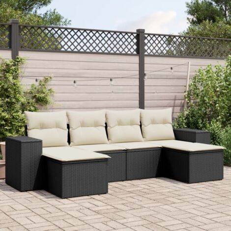 vidaXL Salon de jardin 6 pcs avec coussins noir résine tressée (1/5)