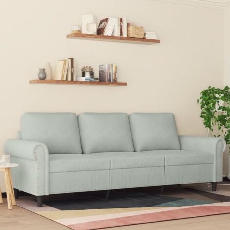 Vidaxl – Canapé droit 3 places velours gris clair 180 cm – Cadre robuste – Confort optimal avec accoudoirs et coussins rembourrés (1/5)
