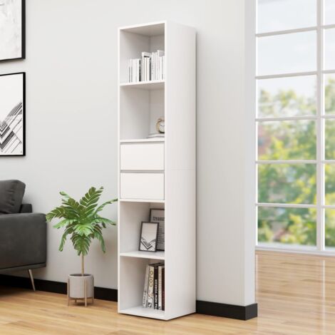 Vidaxl – Bibliothèque blanche 36x30x171 cm en aggloméré – 4 étagères ouvertes et 2 tiroirs – Design moderne et minimaliste pour intérieur élégant