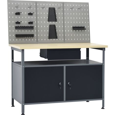 Vidaxl – Établi avec 3 panneaux muraux – Dimensions 120 x 60 x 85 cm – Capacité de charge 300 kg – Acier et aggloméré – Pieds réglables