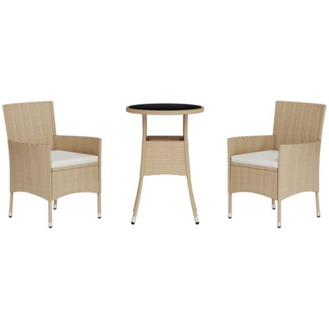 Ensemble de bistro de jardin 3 pcs coussins beige poly rotin vidaXL
