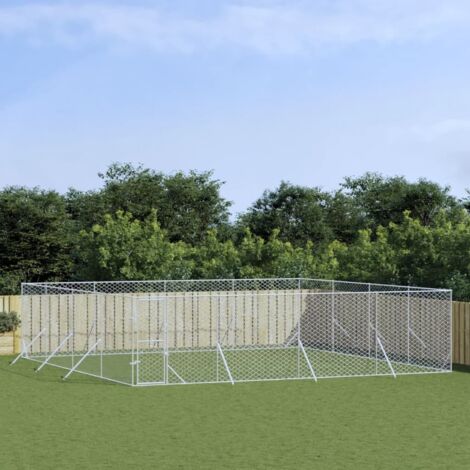 vidaXL Chenil d'extérieur pour chiens argenté 8x8x2 m acier galvanisé (1/4)