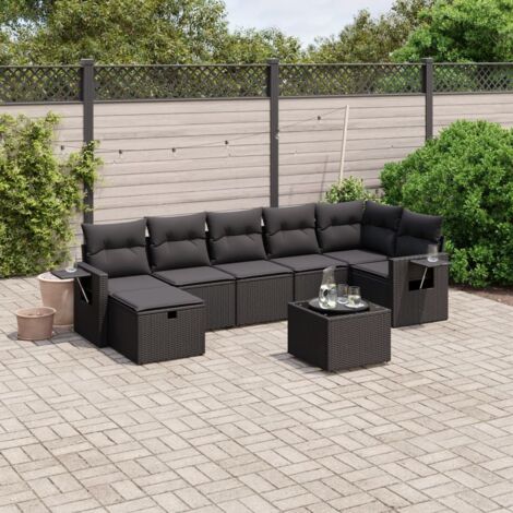 vidaXL Salon de jardin 8 pcs avec coussins noir résine tressée (1/4)