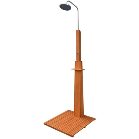 Vidaxl – Douche extérieure en bois d'eucalyptus et acier – Construction robuste – Douche réglable en hauteur – Raccordement facile au tuyau d'arrosage