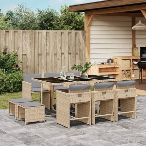 vidaXL Ensemble à manger de jardin et coussins 11 pcs mélange beige