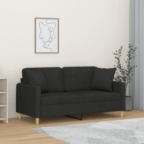 Vidaxl – Canapé droit 2 places noir 140 cm – Tissu durable et respirant – Oreillers décoratifs inclus – Cadre en métal robuste (1/5)