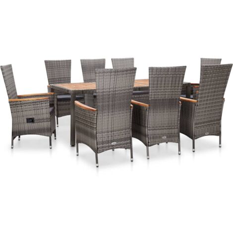 Ensemble à manger d'extérieur 9pcs coussins Résine tressée Gris vidaXL (1/5)