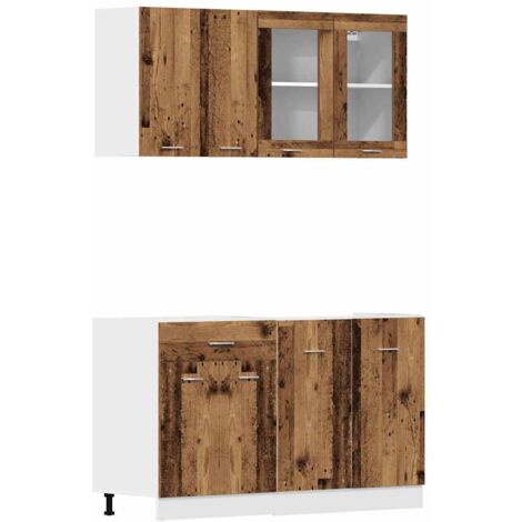 Vidaxl – Ensemble d'armoires de cuisine 4 pcs vieux bois – Meuble bas pour évier 80 x 46 x 81,5 cm – Meuble bas tiroir 60 x 46 x 81,5 cm – Vitrine suspendue 80 x 31 x 60 cm