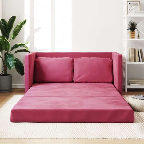 Vidaxl – Canapé-lit convertible 2 places rouge bordeaux – Velours doux – Dimensions déplié 122x204x55 cm – Structure métallique robuste - LIT 2 EN (1/6)