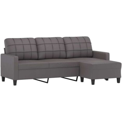 Vidaxl – Canapé droit 3 places avec repose-pieds – Similicuir gris 180 cm – Structure en métal et contreplaqué – Confort optimal et facile à nettoyer