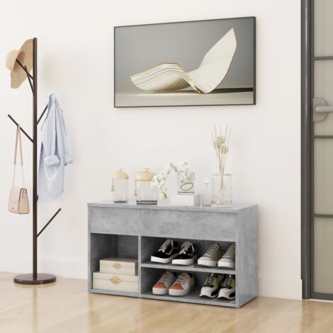 Vidaxl – Banc à chaussures gris béton 80x30x45 cm – Bois d'ingénierie – 2 étagères – Compartiment de rangement – Design élégant