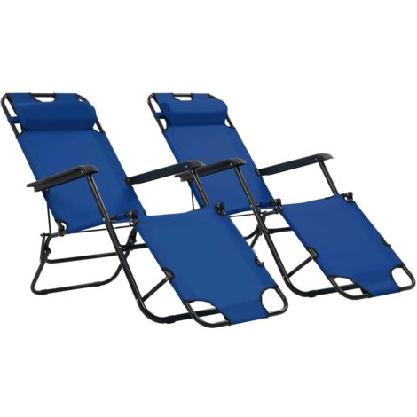 vidaXL Chaises longues pliables 2 pcs avec repose-pied Acier Bleu (1/10)