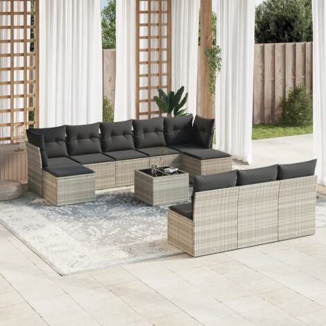 vidaXL Salon de jardin 11 pcs avec coussins gris clair résine tressée (1/3)