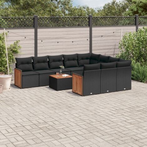 Salon de jardin 11 pcs avec coussins noir résine tressée vidaXL (1/5)