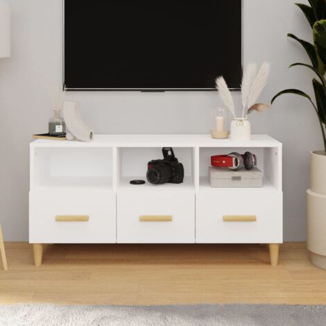 Meuble TV Blanc brillant 102x36x50 cm Bois d'ingénierie vidaXL (1/5)