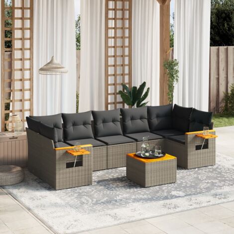 vidaXL Salon de jardin 8 pcs avec coussins gris résine tressée (1/3)