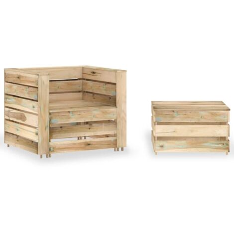 Vidaxl – Ensemble salon de jardin palette 2 pcs – Bois de pin imprégné – Résistant à la pourriture – Dimensions table 60x62x37 cm – Fauteuils 77x70x66 cm