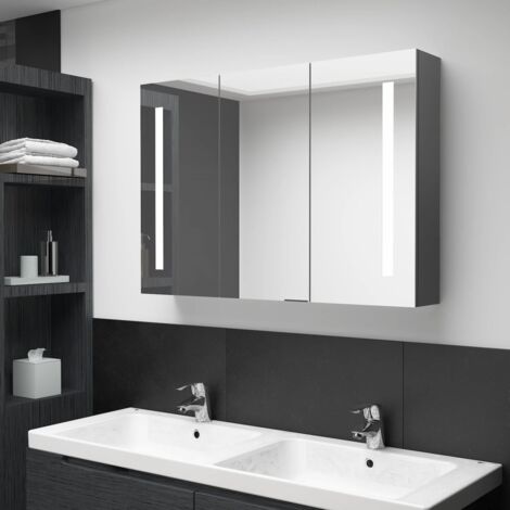 Armoire de salle de bain à miroir LED 89x14x62 cm Gris vidaXL