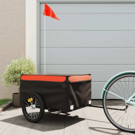 Vidaxl – Remorque de vélo 45 kg fer – Chariot de transport noir et orange – Barre d'attelage incluse – Drapeau de sécurité pour visibilité