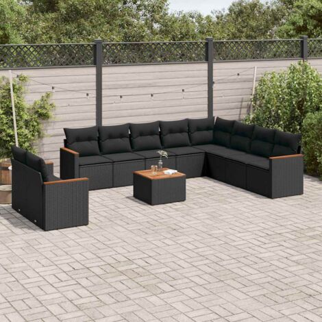 Salon de jardin 11 pcs avec coussins noir résine tressée vidaXL (1/3)