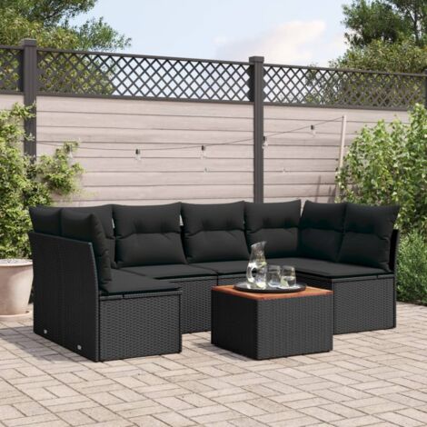 Salon de jardin 7 pcs avec coussins noir résine tressée vidaXL (1/5)