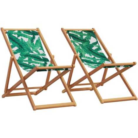 vidaXL Chaises de plage pliantes lot de 2 tissu et bois massif