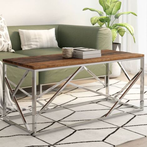 Table basse argenté inox et bois de mélèze massif vidaXL