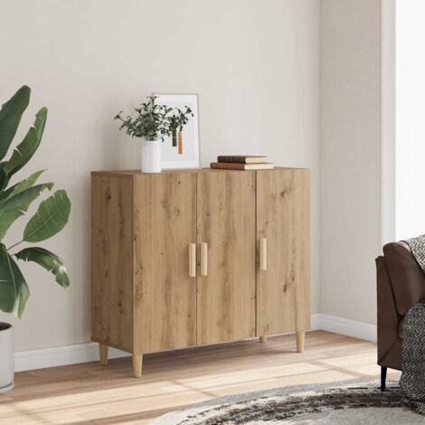 Vidaxl – Buffet en bois d'ingénierie chêne artisan 90x34x80 cm – 3 portes – Résistant à l'humidité – Design élégant pour rangement