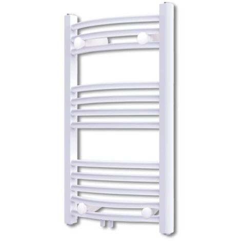 Vidaxl – Sèche-serviette eau chaude incurvé 500x764mm – 320W puissance – Acier blanc – 12 rails pour séchage rapide – Montage mural inclus