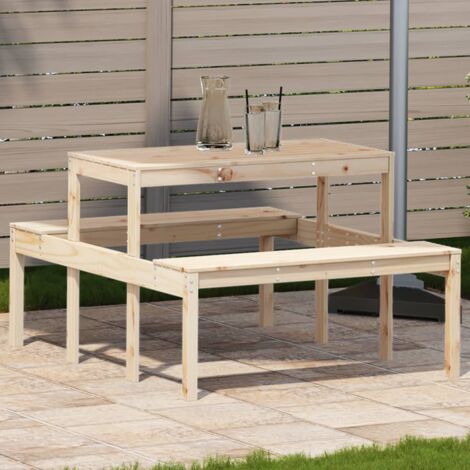 Vidaxl – Table de pique-nique en bois massif de pin 110x134x75 cm – Conception à lattes pour drainage – 6 places – Poids max 110 kg