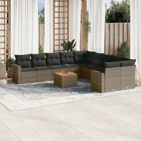 vidaXL Salon de jardin 11 pcs avec coussins gris résine tressée (1/5)